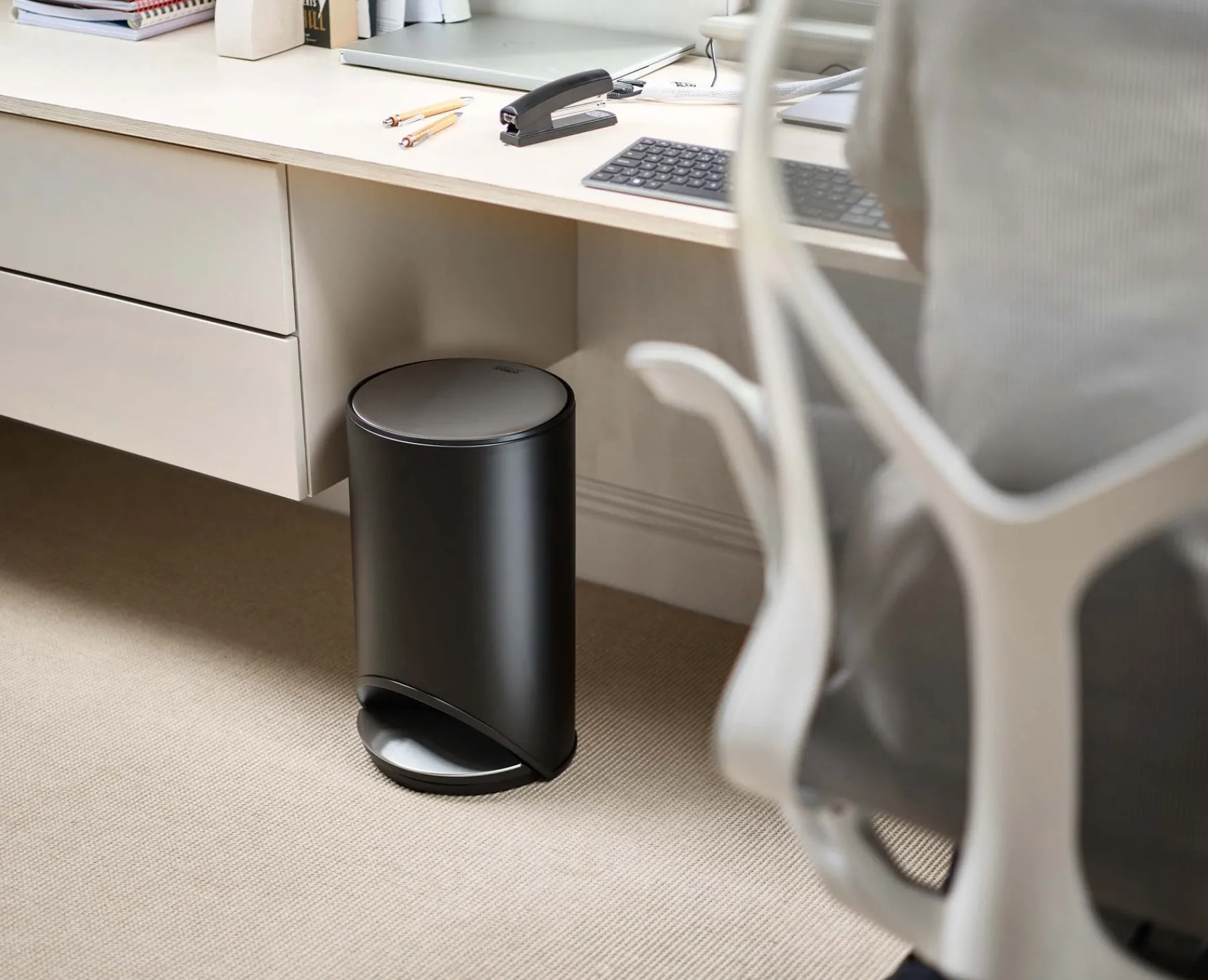 Trash Cans-Joseph Joseph Arc™ 10L Easy-push Matt Pedal Trash Can Black