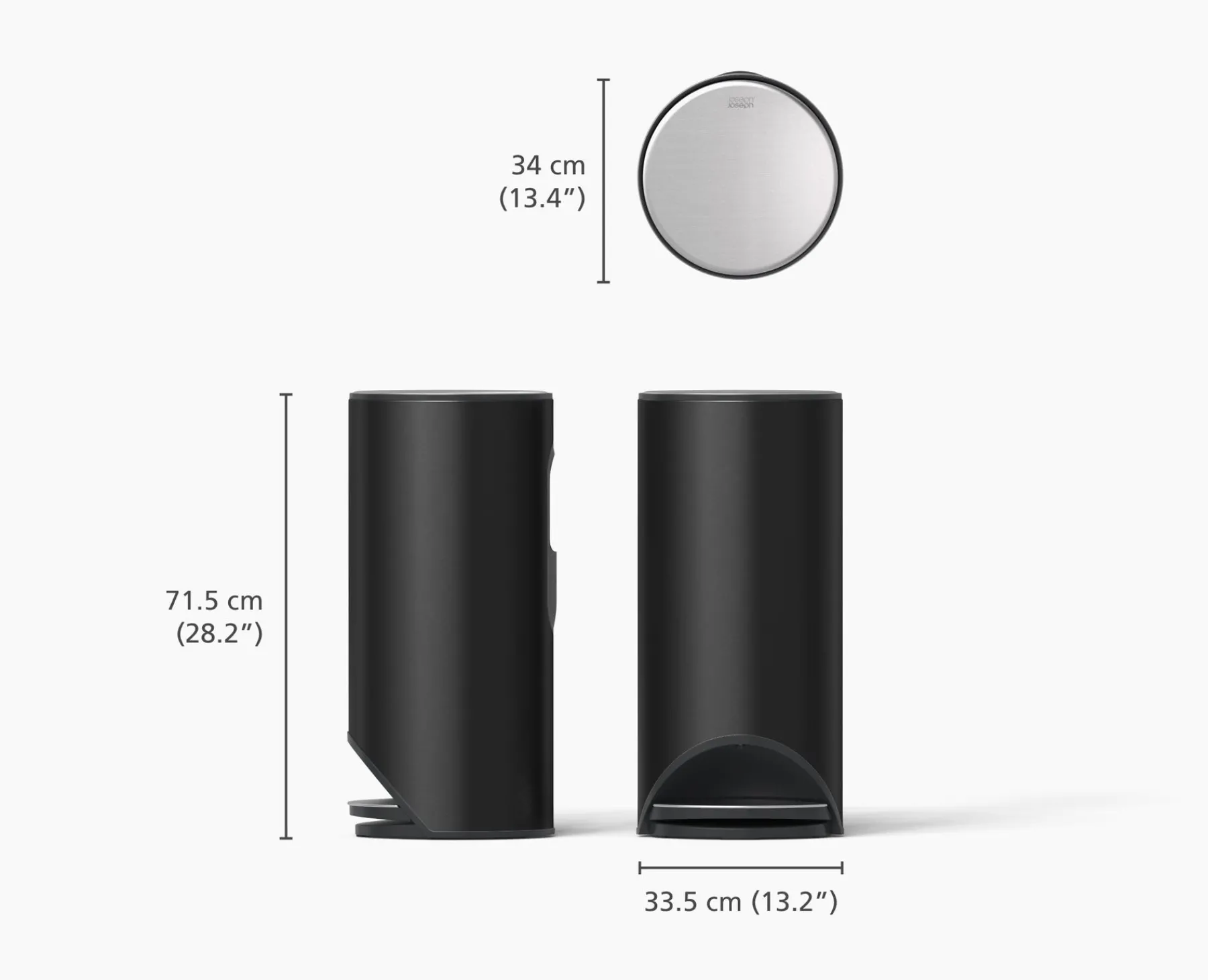 Trash Cans-Joseph Joseph Arc™ 30L Easy-push Matt Pedal Trash Can Black