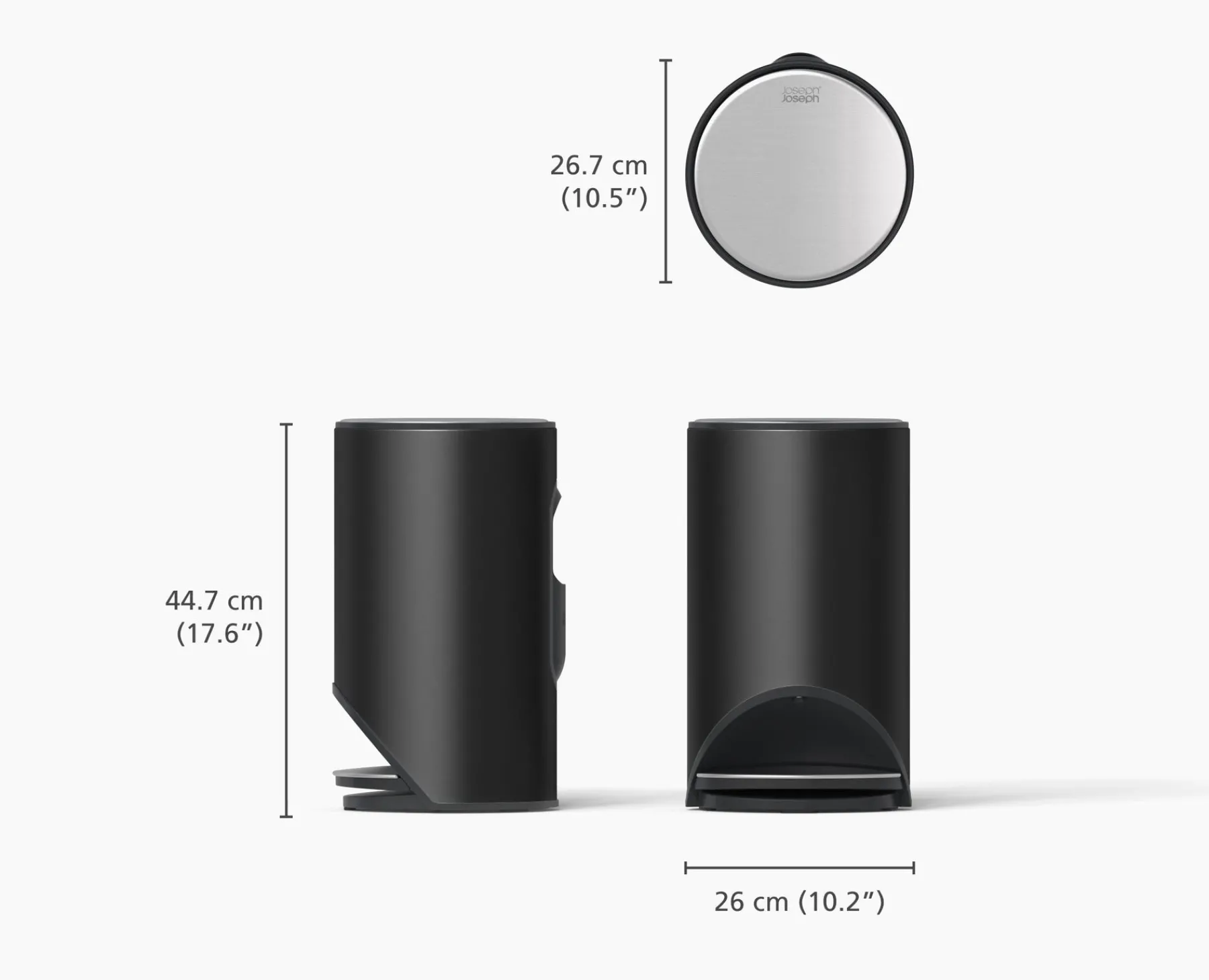 Trash Cans-Joseph Joseph Arc™ 10L Easy-push Matt Pedal Trash Can Black