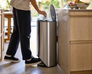 Trash Cans-Joseph Joseph Arc™ 30L Easy-push Pedal Trash Can Stainless-steel