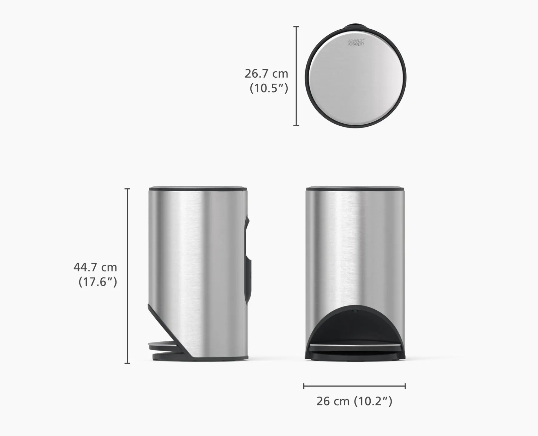Trash Cans-Joseph Joseph Arc™ 10L Easy-push Pedal Trash Can Stainless-steel