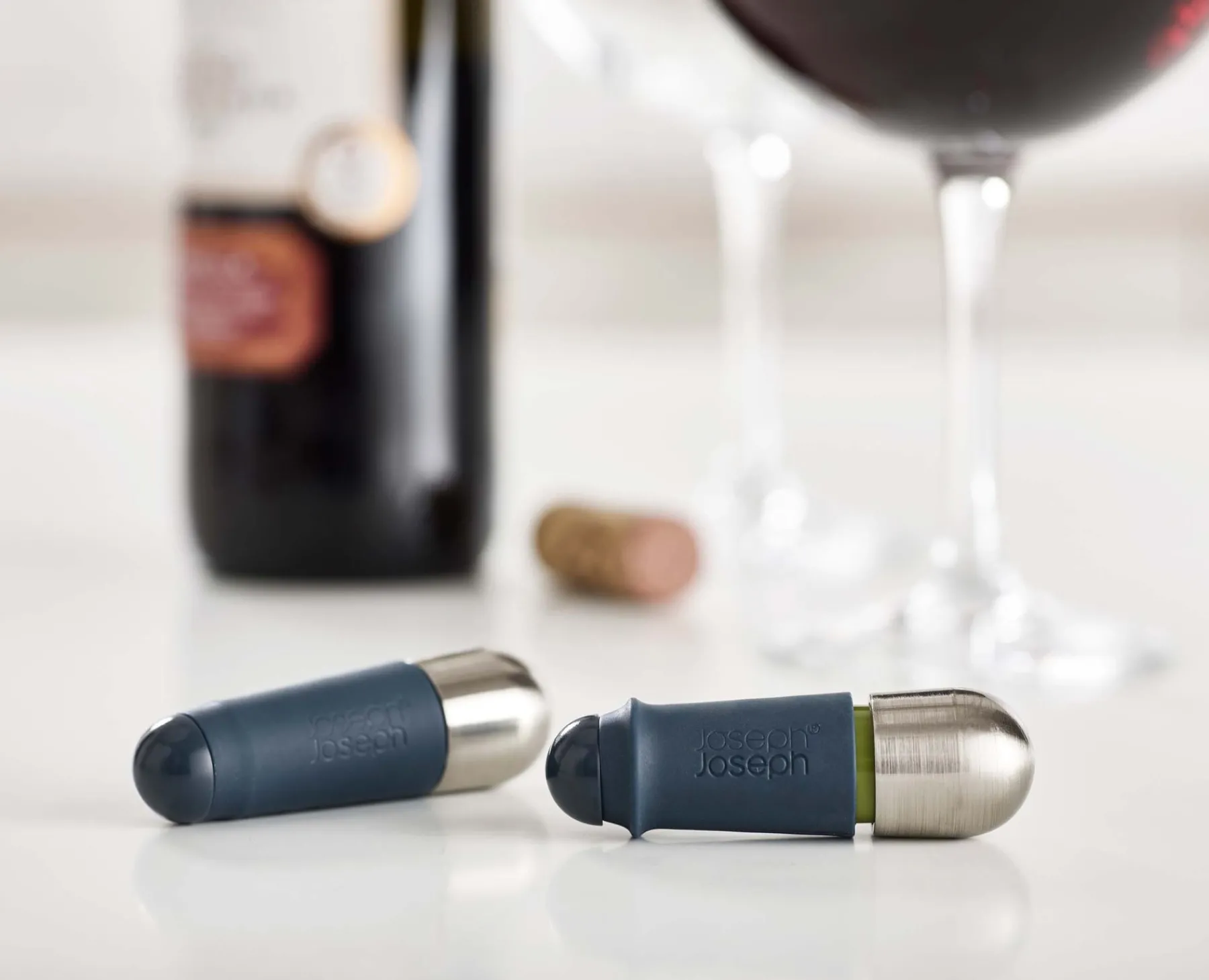 Kitchen Utensils & Gadgets-Joseph Joseph BarWise™ Twist-lock Wine Stoppers Blue