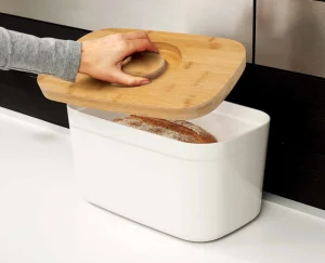 Food Storage-Joseph Joseph Bread Bin with Bamboo Lid White