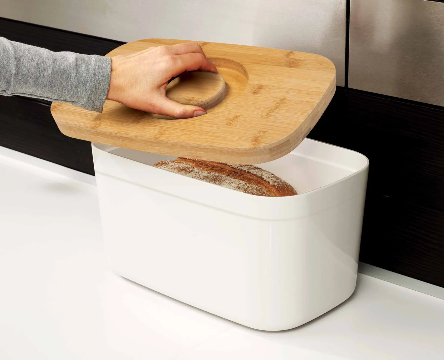 Food Storage-Joseph Joseph Bread Bin with Bamboo Lid White