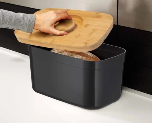 Food Storage-Joseph Joseph Bread Bin with Bamboo Lid Black