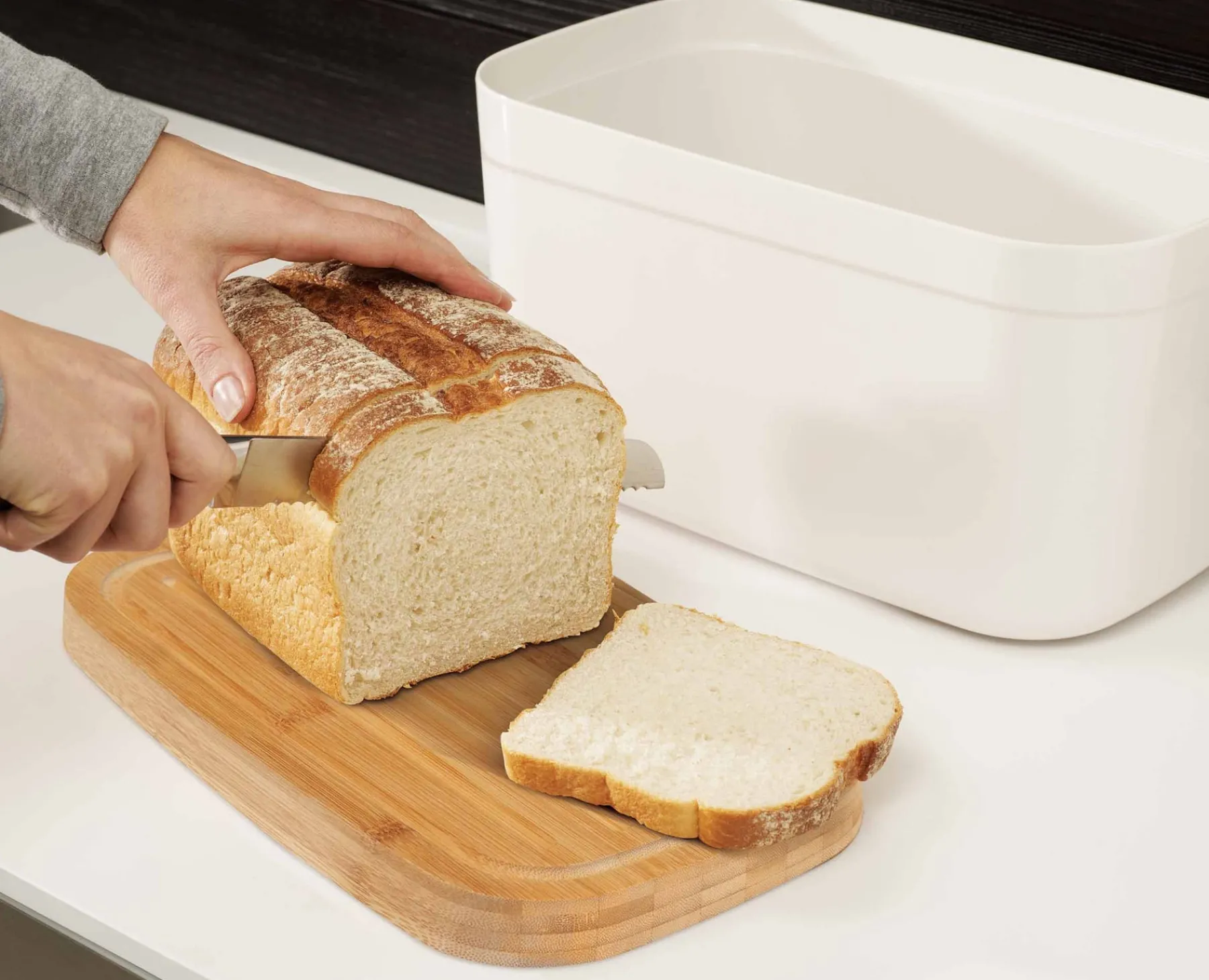 Food Storage-Joseph Joseph Bread Bin with Bamboo Lid White