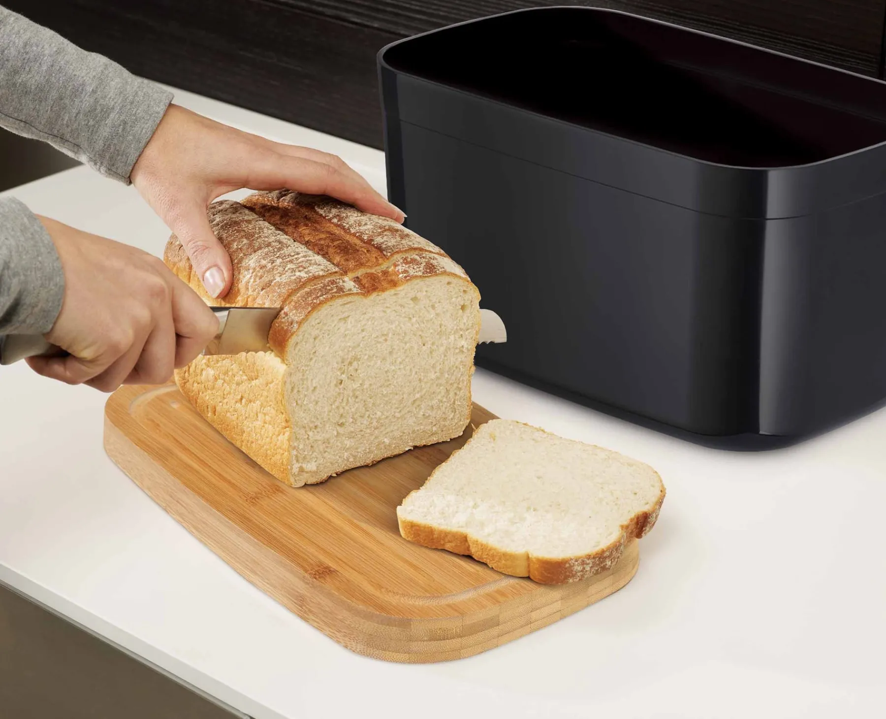Food Storage-Joseph Joseph Bread Bin with Bamboo Lid Black