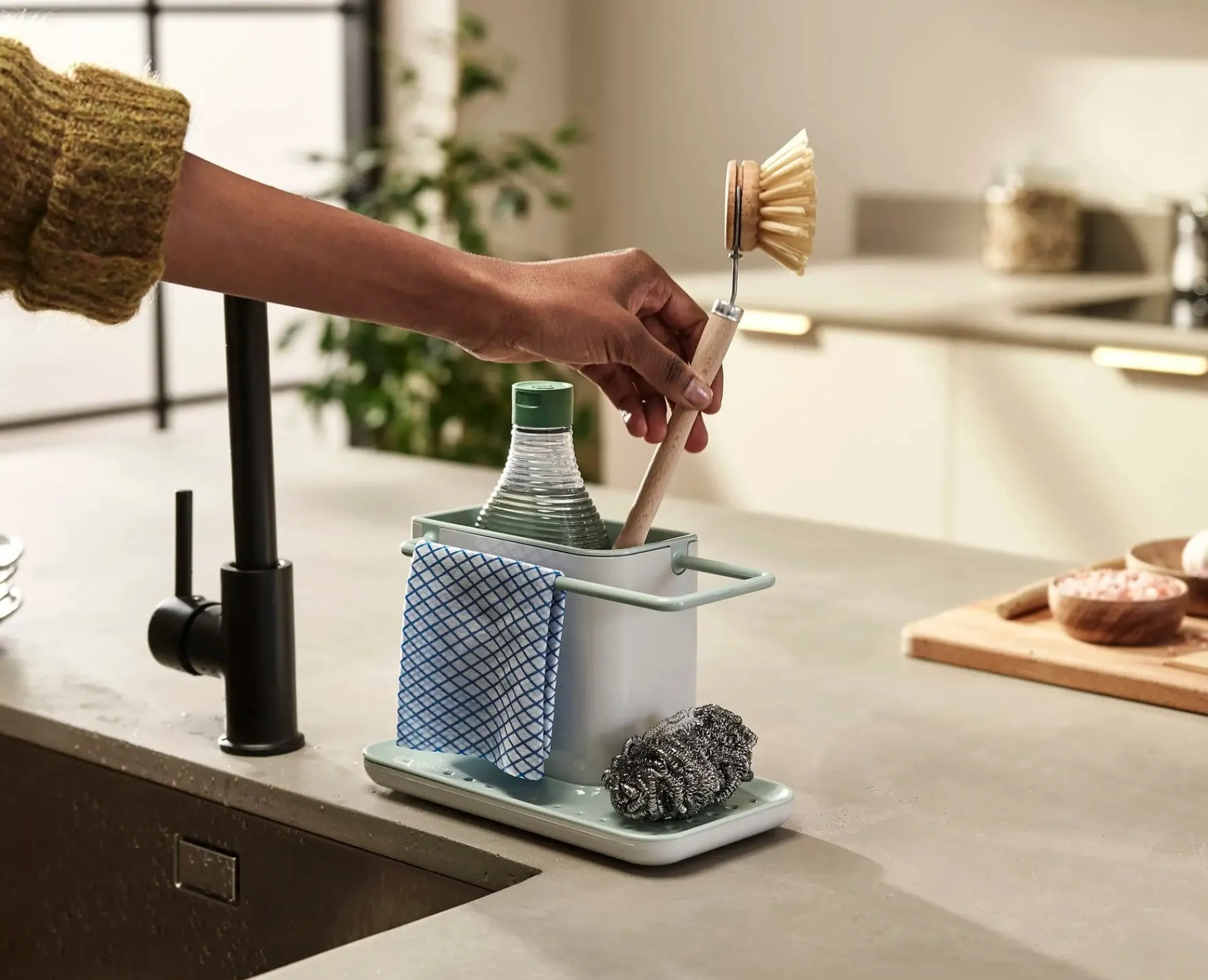 Sink Caddies & Accessories-Joseph Joseph Caddy™ Stone Green Kitchen Sink Organiser Stone/Green