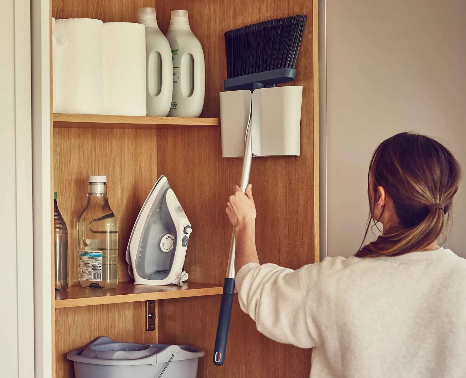 Dustpans, Brushes & Brooms-Joseph Joseph CleanStore Wall-mounted Broom Blue