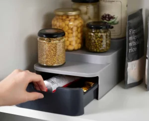 Pantry Organization-Joseph Joseph CupboardStore™ Compact Tiered Organizer Gray