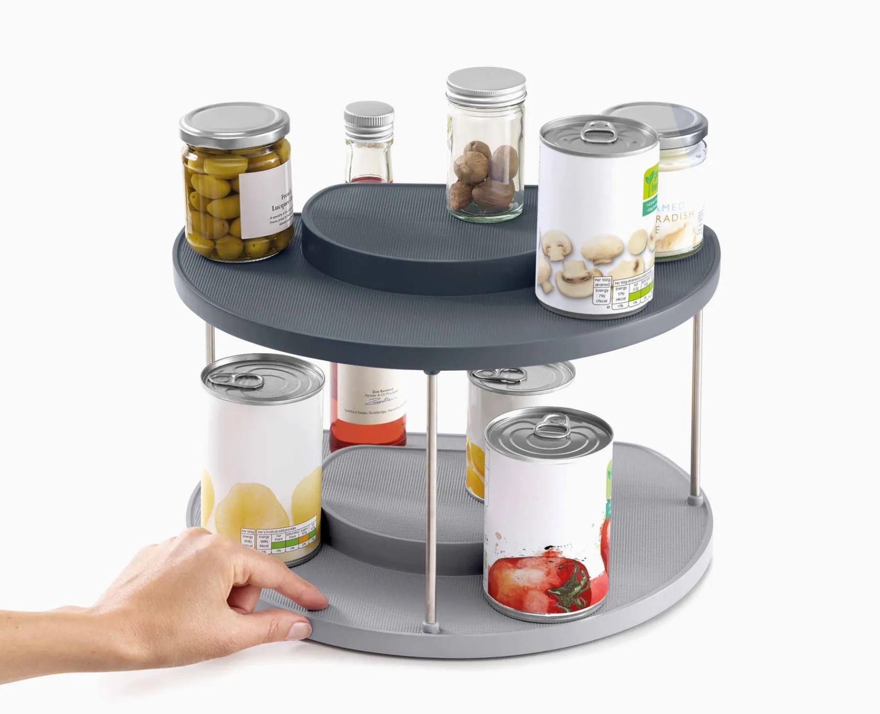 Pantry Organization-Joseph Joseph CupboardStore™ 2-tier Rotating Organizer Gray