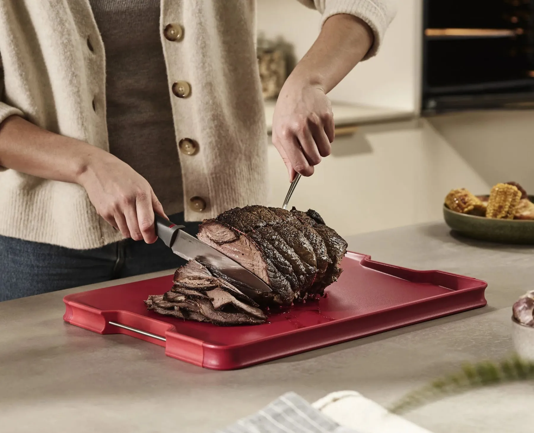 Cutting Boards & Sets-Joseph Joseph Cut&Carve™ Plus Multi-function Cutting Board Red
