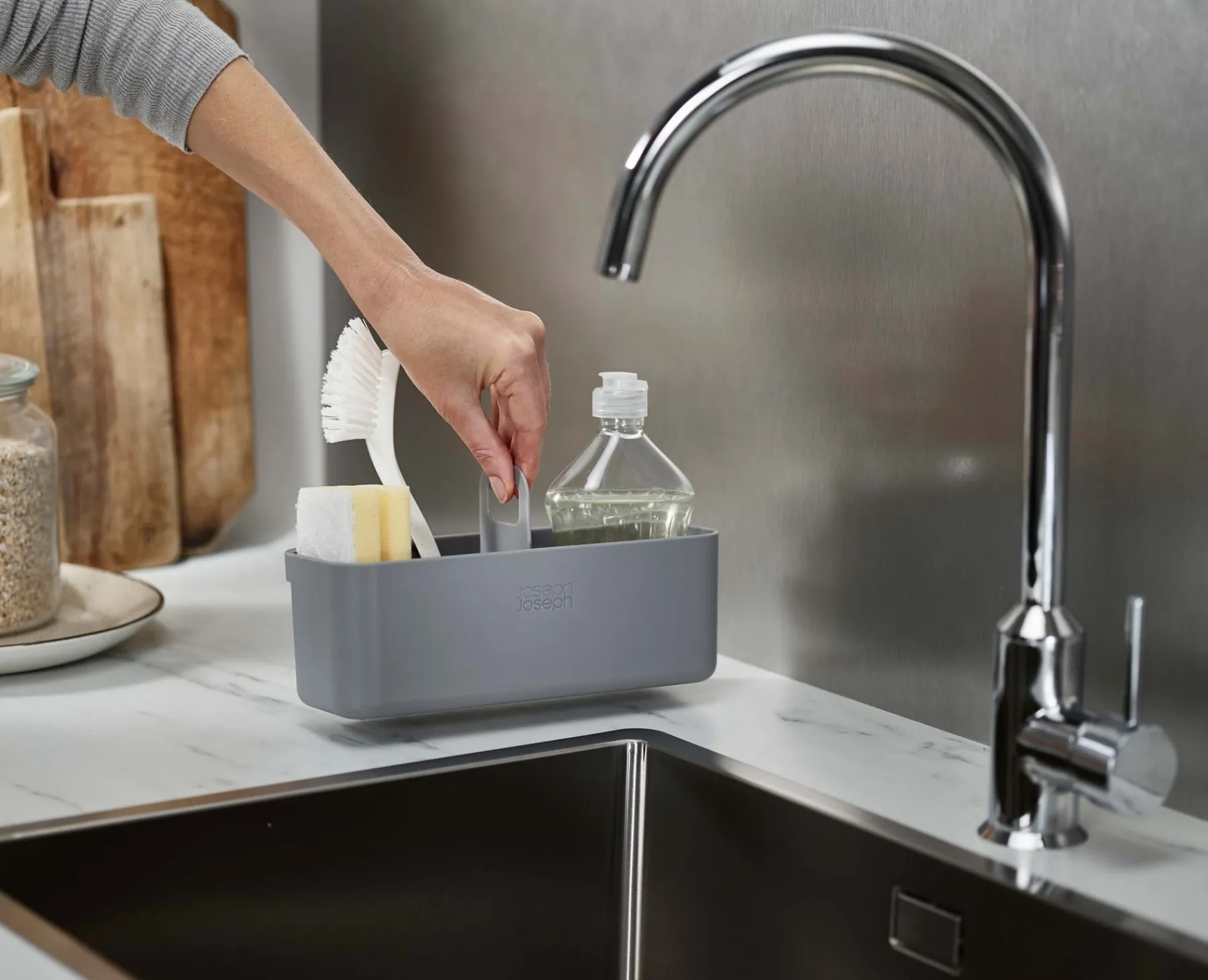 Sink Caddies & Accessories-Joseph Joseph DoorStore™ In-cupboard Sink Tidy Gray