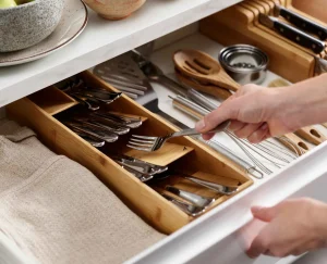 Kitchen Drawer Organizers-Joseph Joseph DrawerStore™ Compact Cutlery Organizer Bamboo