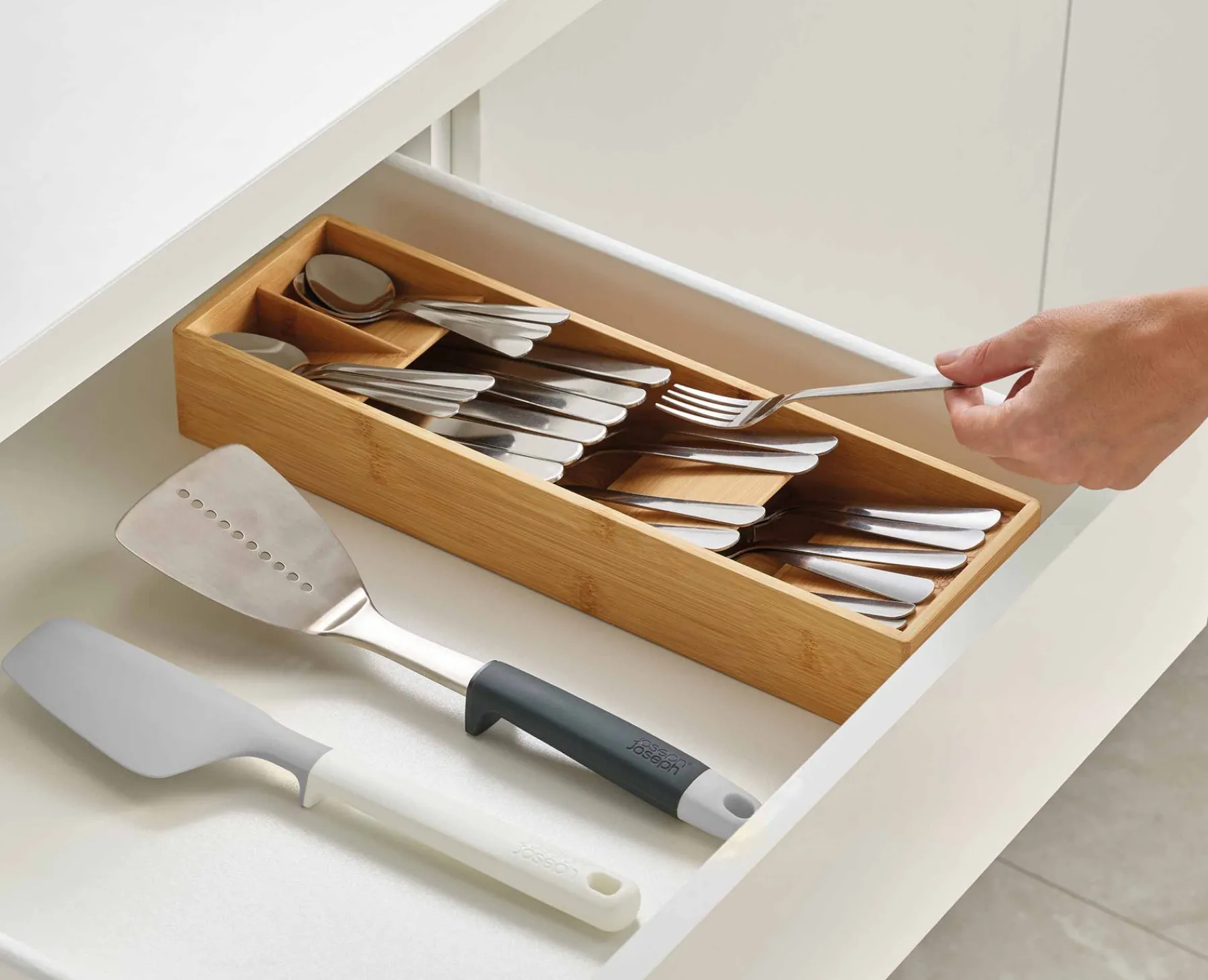 Kitchen Drawer Organizers-Joseph Joseph DrawerStore™ Compact Cutlery Organizer Bamboo