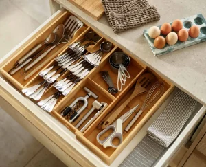 Kitchen Drawer Organizers-Joseph Joseph DrawerStore™ Expanding Cutlery, Utensil & Gadgets Organizer Bamboo