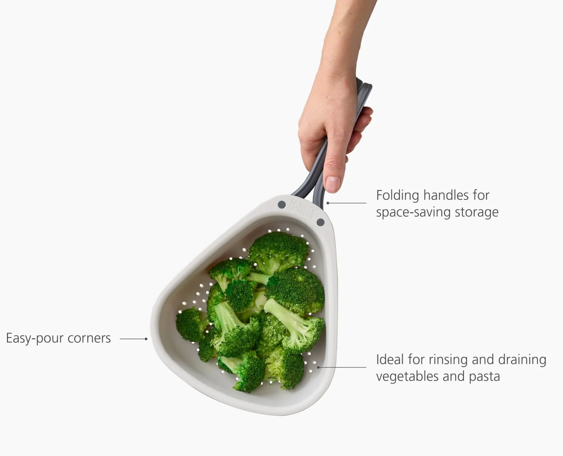 Colanders & Strainers-Joseph Joseph Droplet Large White Colander with Folding Handle Stone