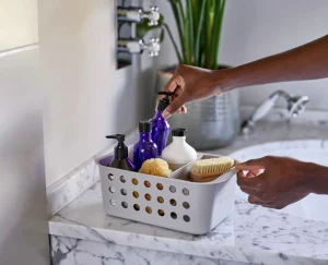 Bathroom Storage Containers-Joseph Joseph EasyStore™ Bathroom Storage Basket Ecru