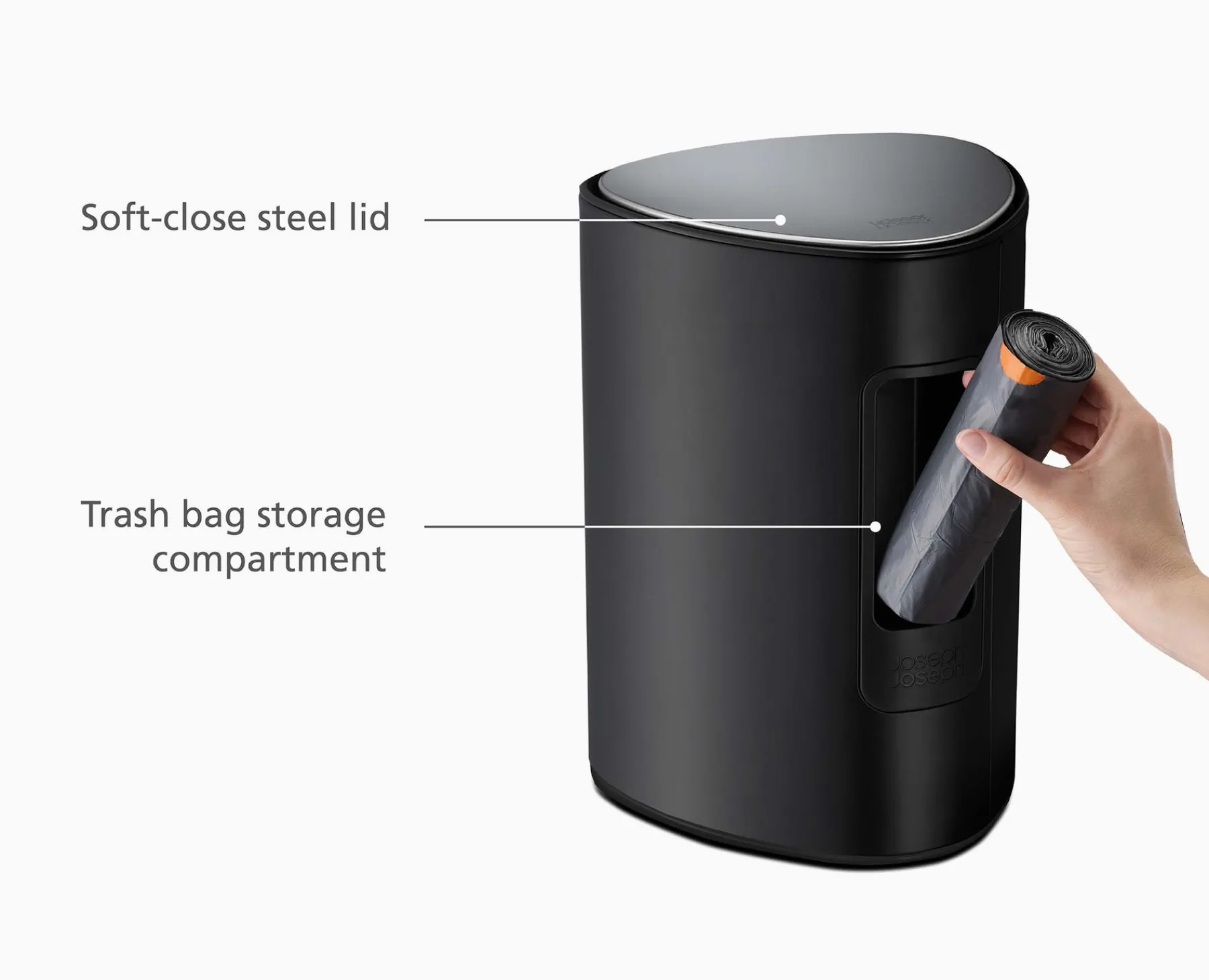 Bathroom Trash Cans | Bathroom Trash Cans-Joseph Joseph EasyStore™ 5L Matt Pedal Trash Can Black