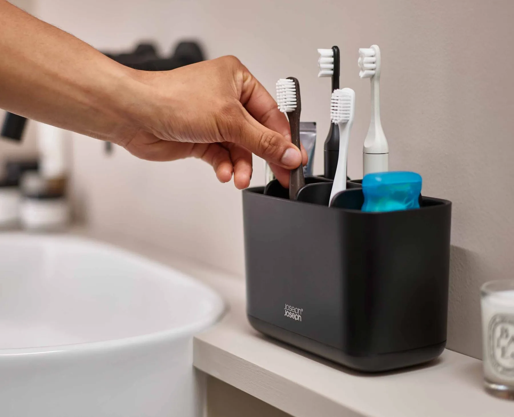 Toothbrush Holders-Joseph Joseph EasyStore™ Large Matt Toothbrush Holder Black