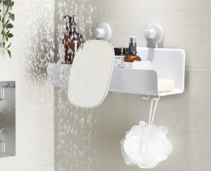 Shower Shelves & Squeegees-Joseph Joseph EasyStore™ Large Shower Shelf with Removable Mirror White