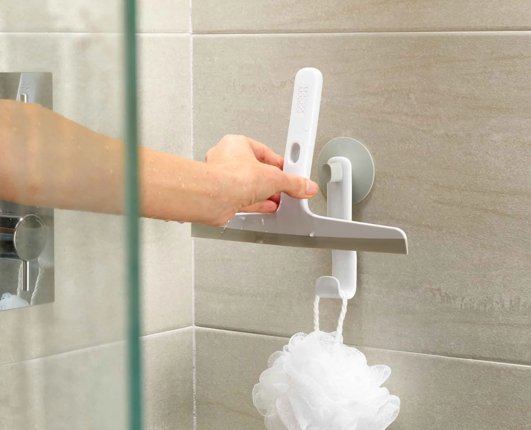 Shower Shelves & Squeegees-Joseph Joseph EasyStore™ Shower Squeegee with Storage Hook Light gray