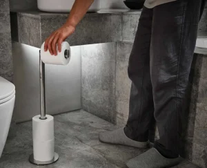 Toilet Paper Holders & Toilet Brushes-Joseph Joseph EasyStore™ Luxe 2-in-1 Toilet Paper Stand Stainless-steel