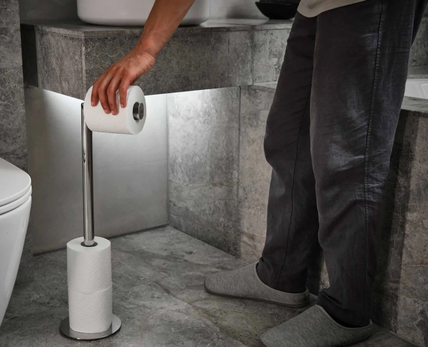 Toilet Paper Holders & Toilet Brushes-Joseph Joseph EasyStore™ Luxe 2-in-1 Toilet Paper Stand Stainless-steel