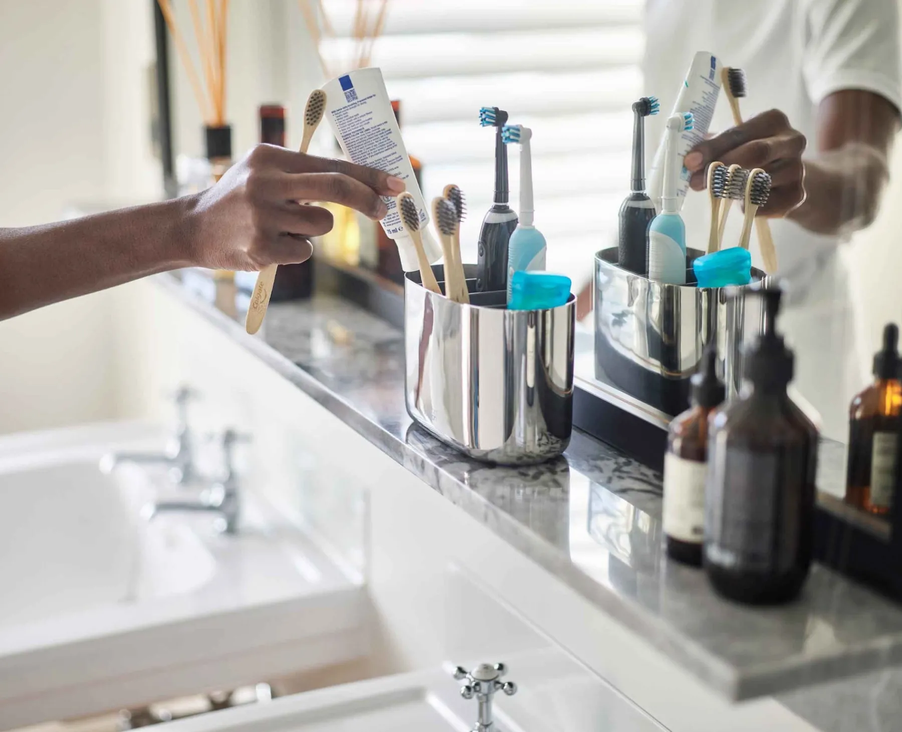Toothbrush Holders-Joseph Joseph EasyStore™ Luxe Large Toothbrush Caddy Stainless-steel