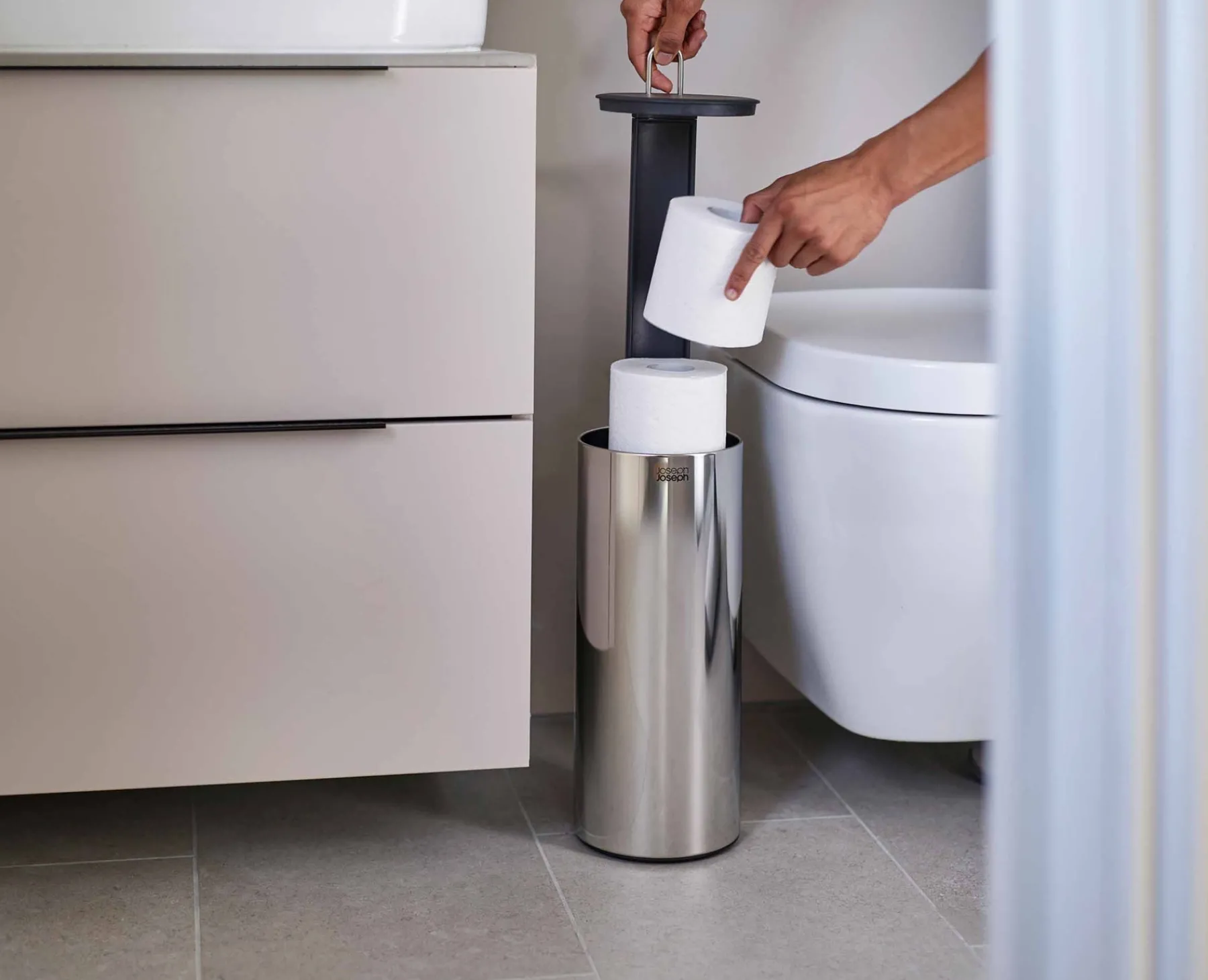 Toilet Paper Holders & Toilet Brushes-Joseph Joseph Easystore™ Luxe Concealed Toilet Paper Holder Stainless-steel