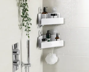 Shower Shelves & Squeegees-Joseph Joseph EasyStore™ 2-piece Corner Shower Shelf Set White