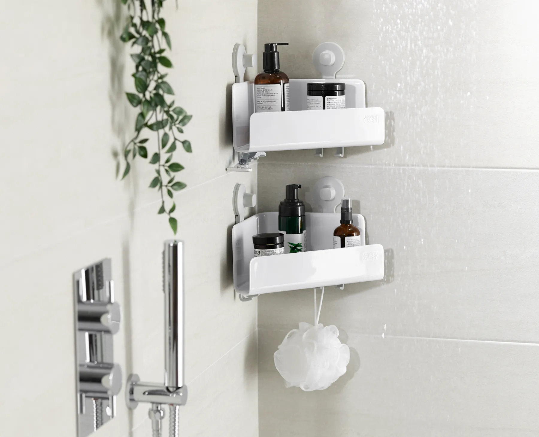 Shower Shelves & Squeegees-Joseph Joseph EasyStore™ 2-piece Corner Shower Shelf Set White