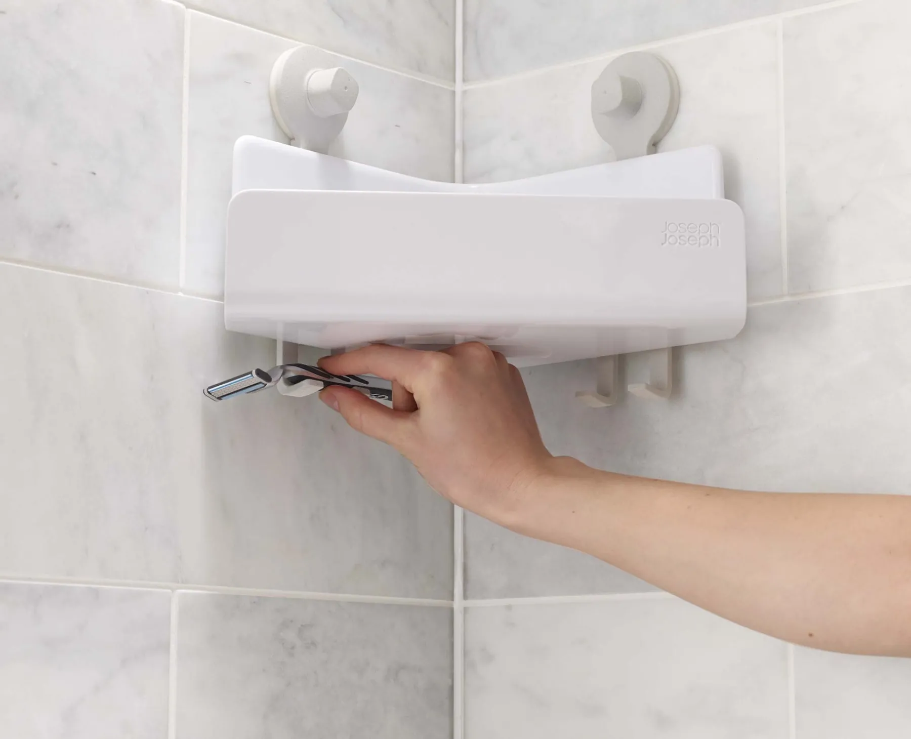 Shower Shelves & Squeegees-Joseph Joseph EasyStore™ 2-piece Corner Shower Shelf Set White