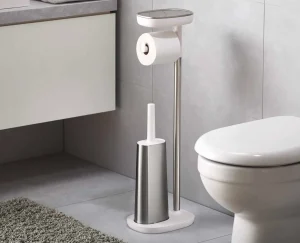 Toilet Paper Holders & Toilet Brushes-Joseph Joseph EasyStore™ Plus Toilet Roll Holder with Toilet Brush Stainless-steel