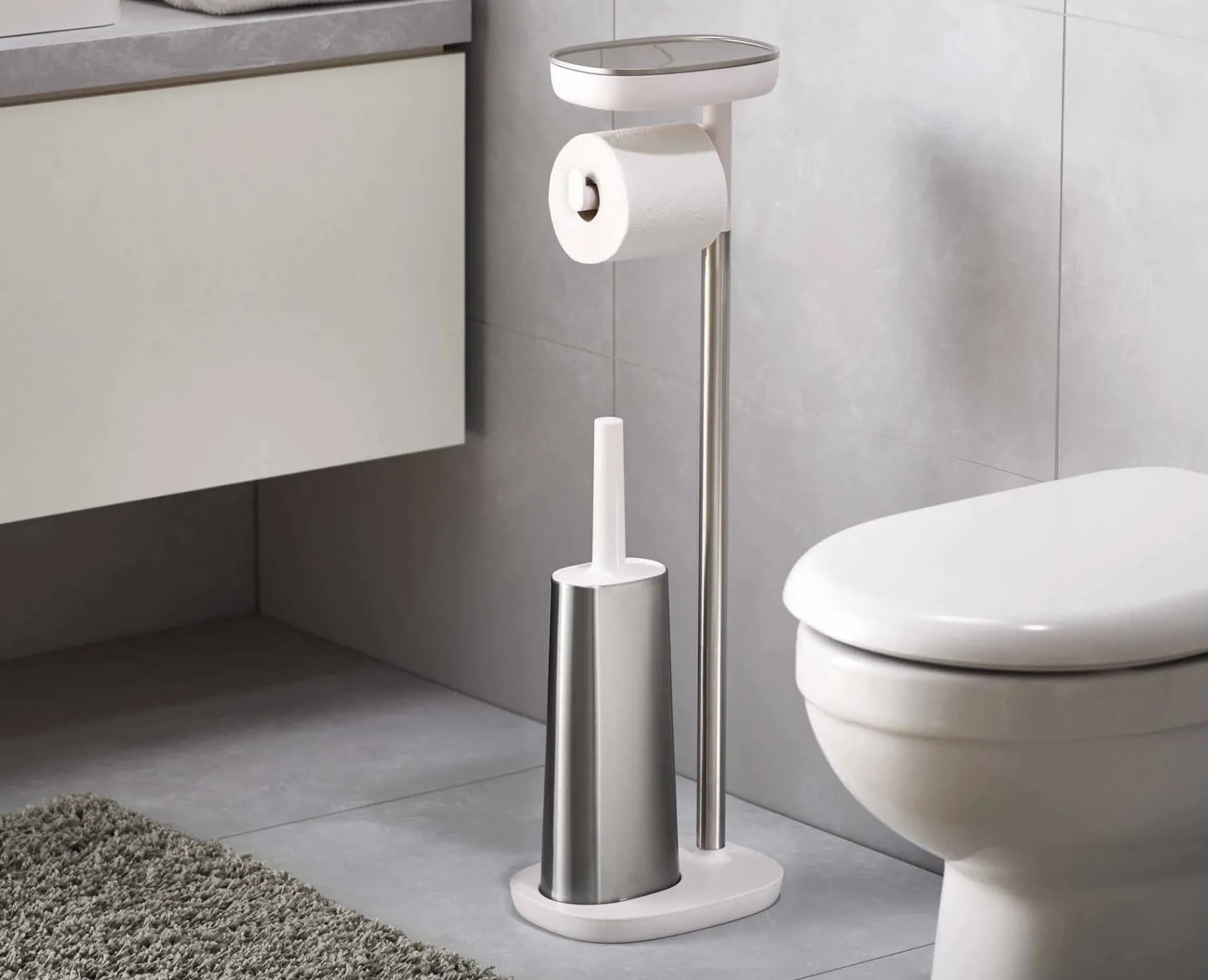 Toilet Paper Holders & Toilet Brushes-Joseph Joseph EasyStore™ Plus Toilet Roll Holder with Toilet Brush Stainless-steel