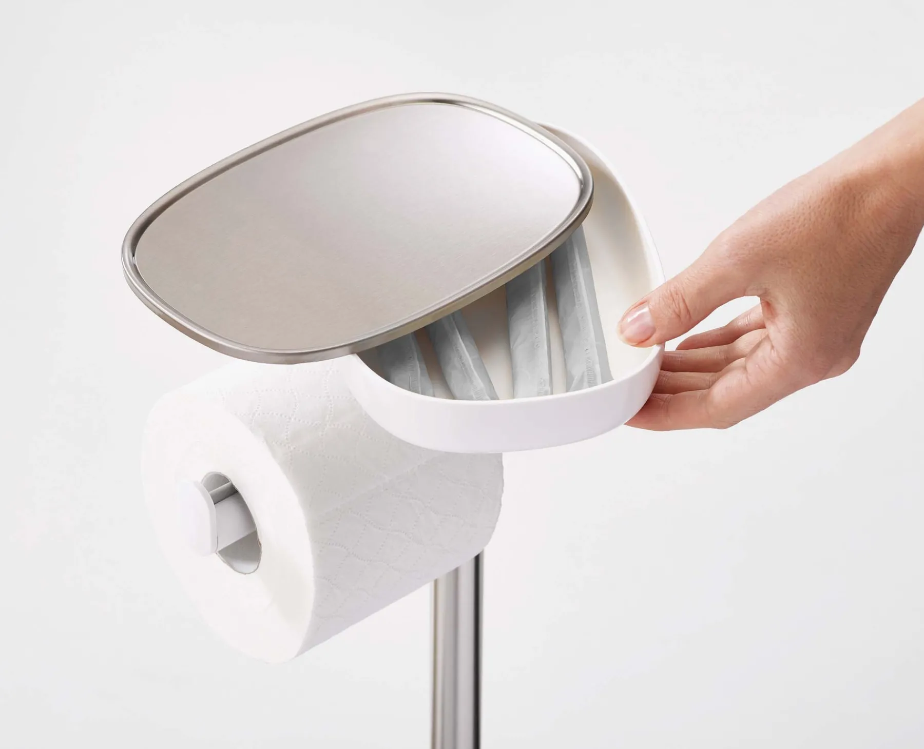 Toilet Paper Holders & Toilet Brushes-Joseph Joseph EasyStore™ Plus Toilet Roll Holder with Toilet Brush Stainless-steel