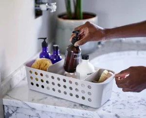 Bathroom Storage Containers-Joseph Joseph EasyStore™ Slimline Bathroom Storage Basket Ecru
