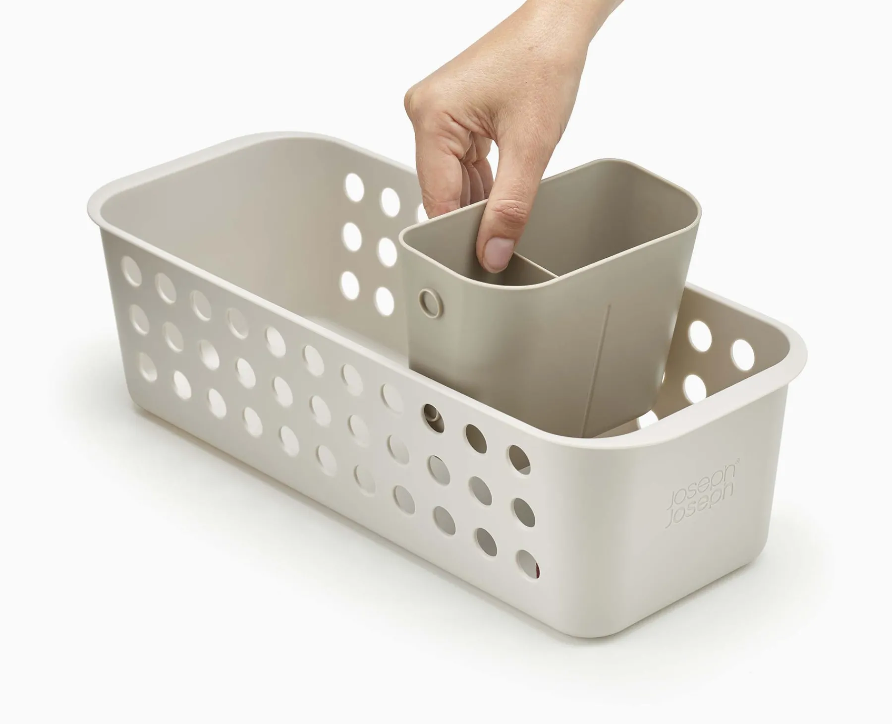 Bathroom Storage Containers-Joseph Joseph EasyStore™ Slimline Bathroom Storage Basket Ecru