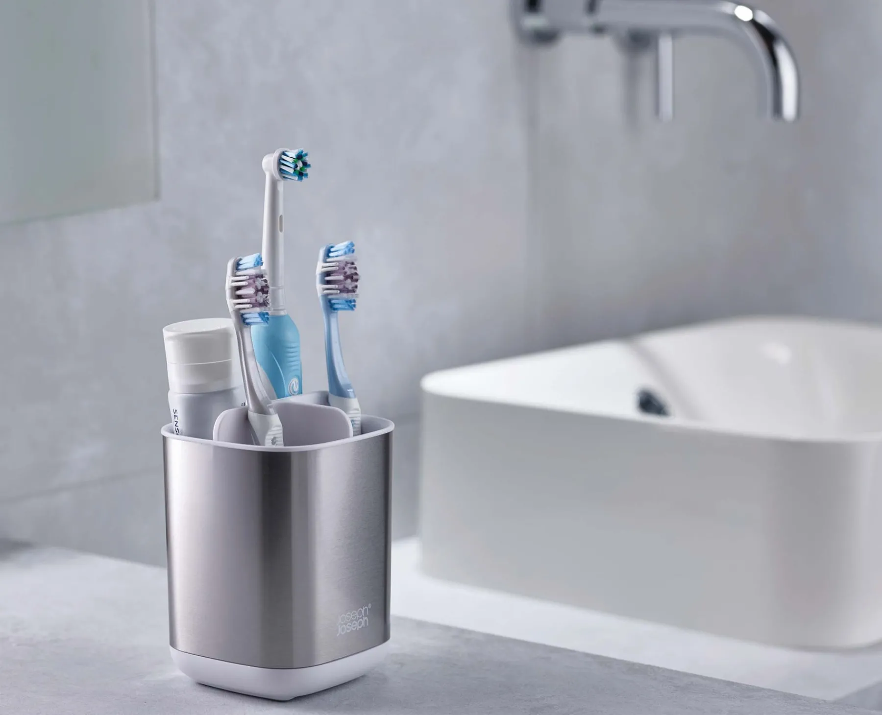 Toothbrush Holders-Joseph Joseph EasyStore™ Toothbrush Holder Stainless-steel