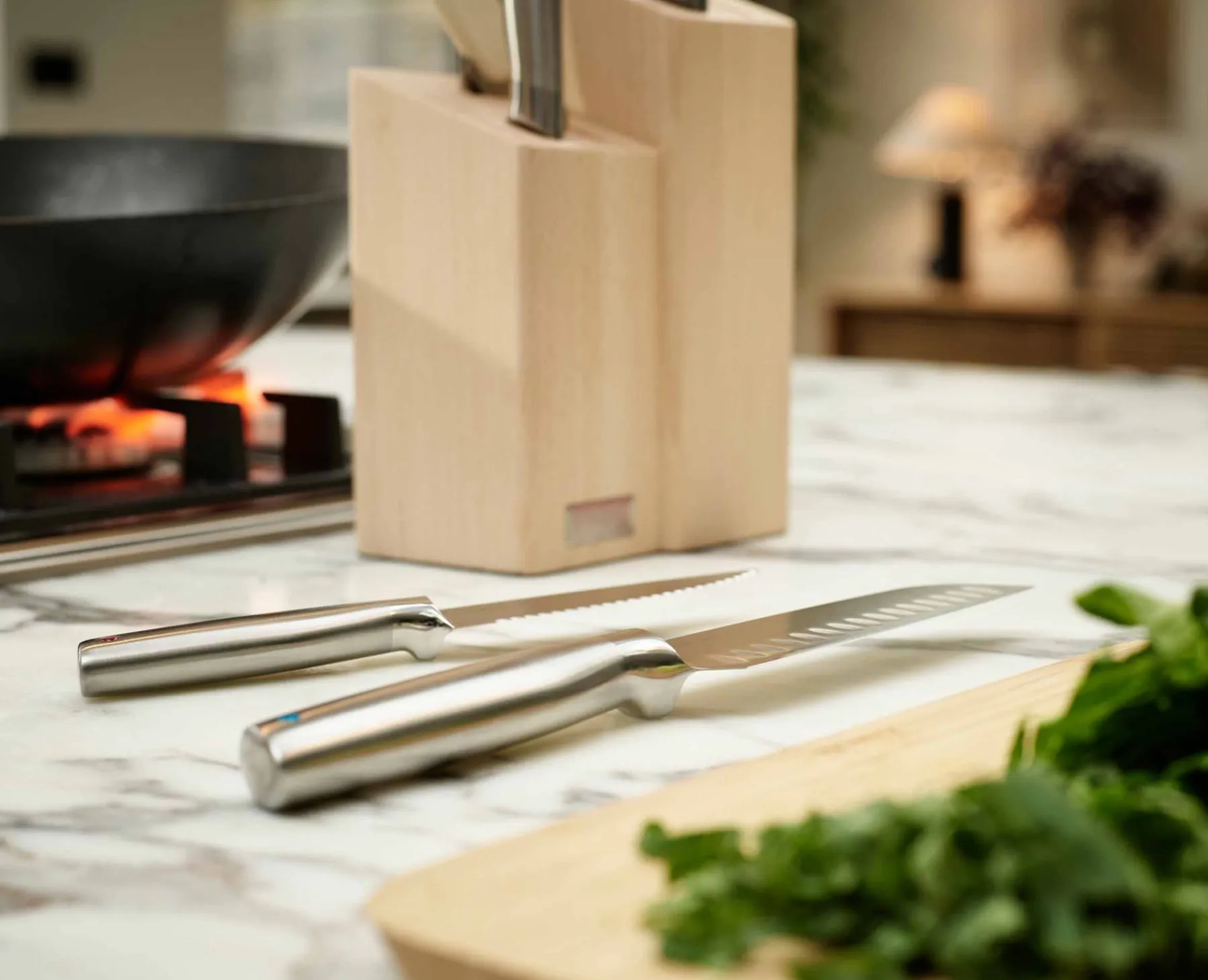 Knives, Knife Sets & Scissors-Joseph Joseph Elevate™ Fusion 5-piece Knife & Scissor Set with wood Block Beech