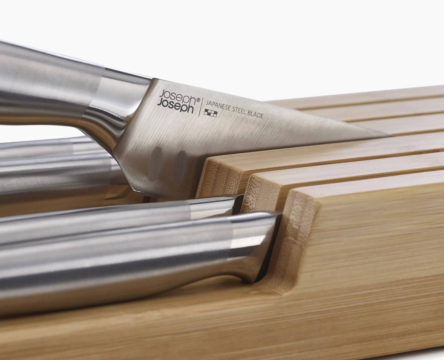 Knives, Knife Sets & Scissors-Joseph Joseph Elevate™ Steel Knife Set with In-drawer Storage Tray Bamboo