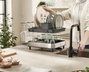 Dish Racks & Drainers-Joseph Joseph Excel™ 2-Tier Dish Rack Stainless-steel