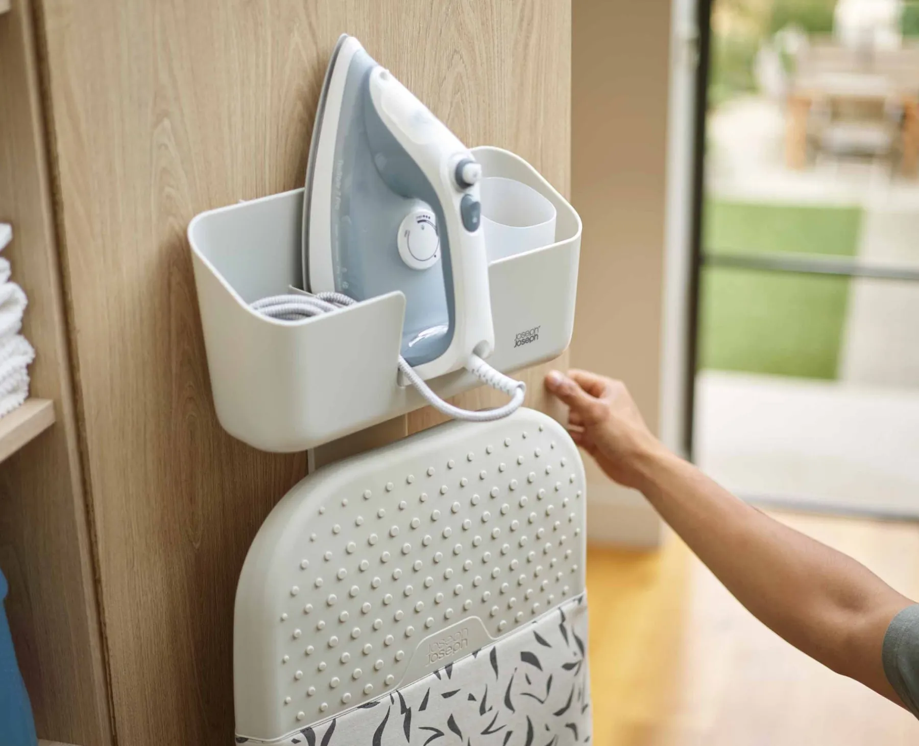 Ironing Boards & Covers-Joseph Joseph IronHub™ Wall-mounted Iron Storage Caddy Ecru
