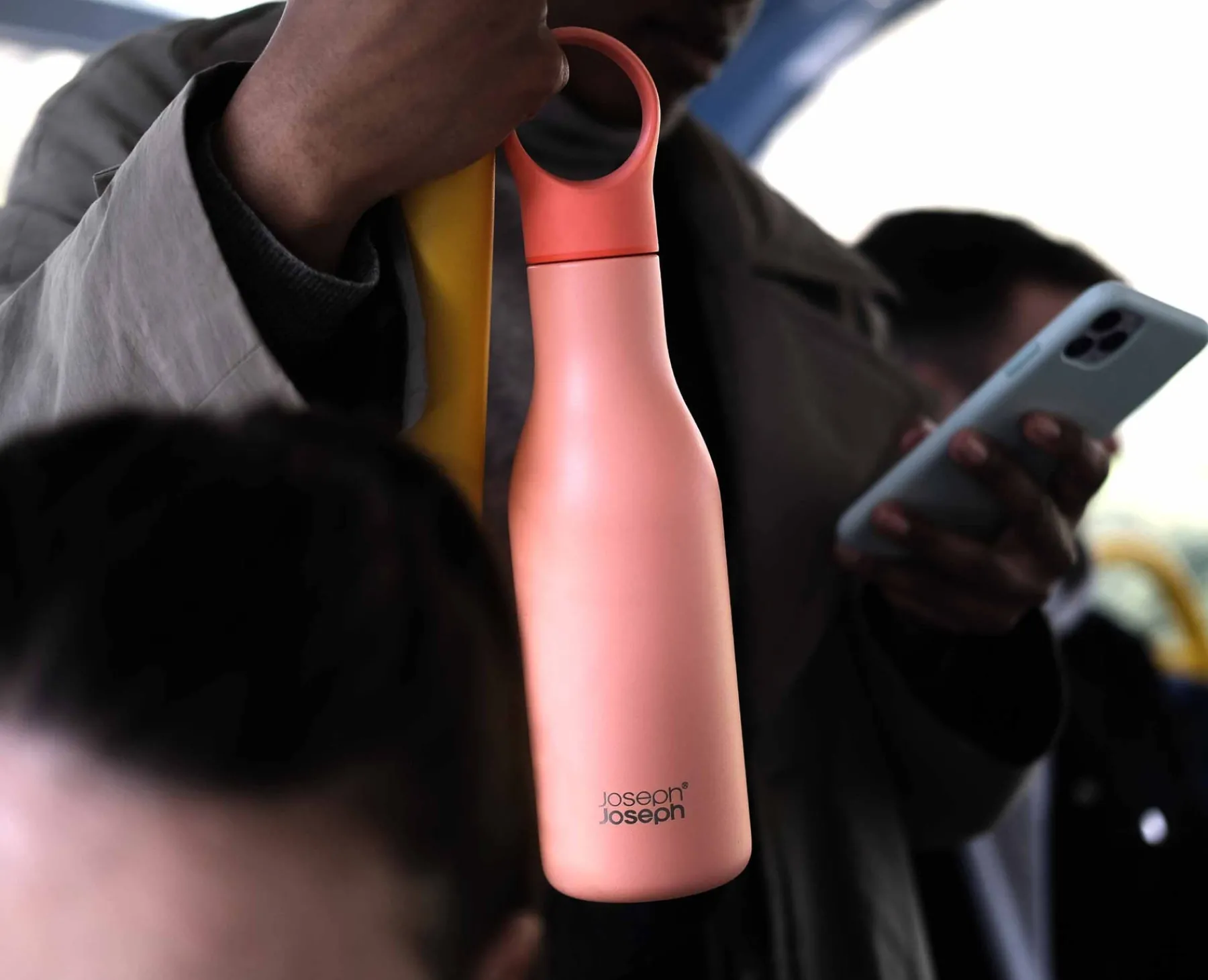 Lunch Boxes & Containers-Joseph Joseph Loop™ 500ml Stainless-steel Vacuum Insulated Water Bottle Coral