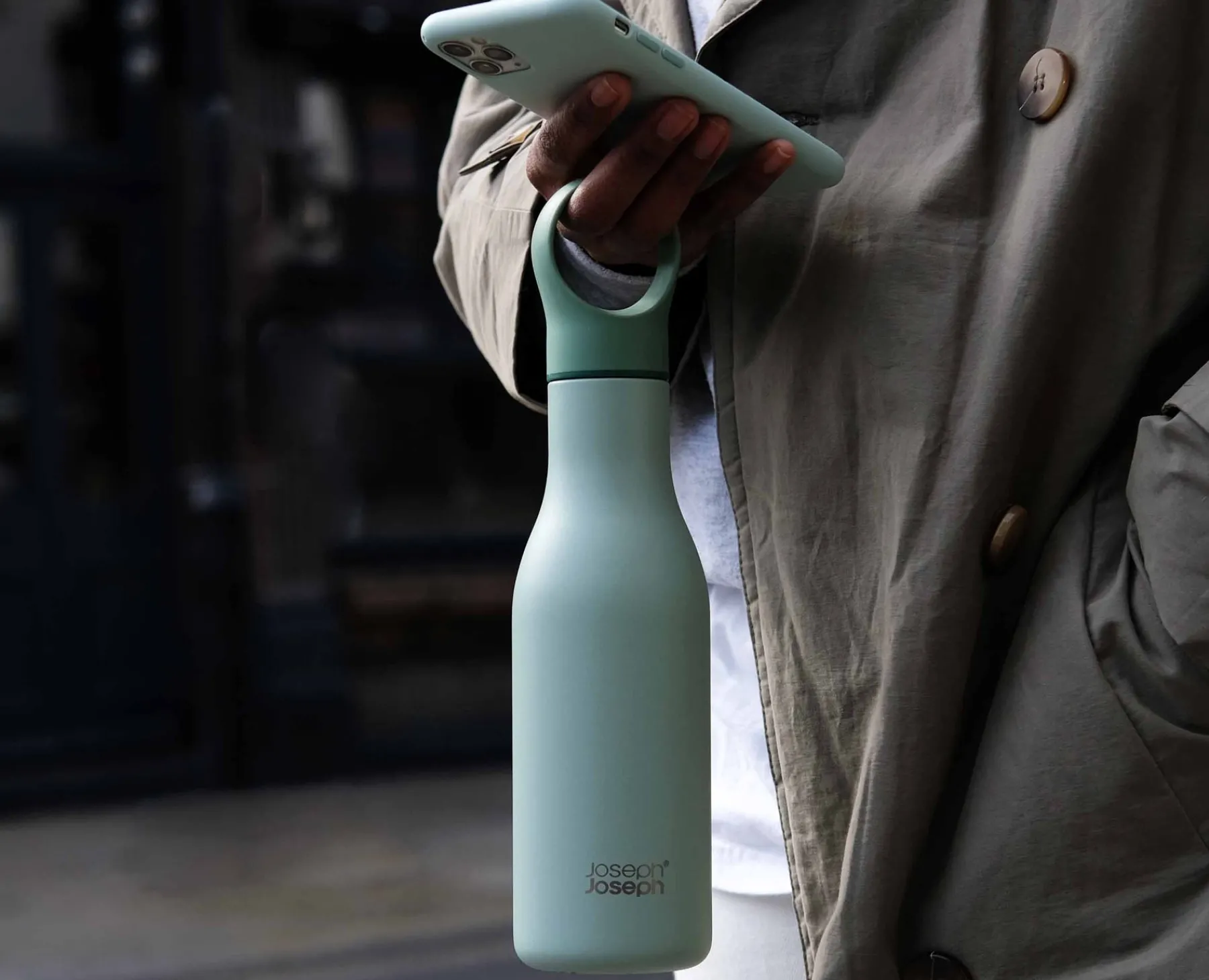 Lunch Boxes & Containers-Joseph Joseph Loop™ 500ml Stainless-steel Vacuum Insulated Water Bottle Green
