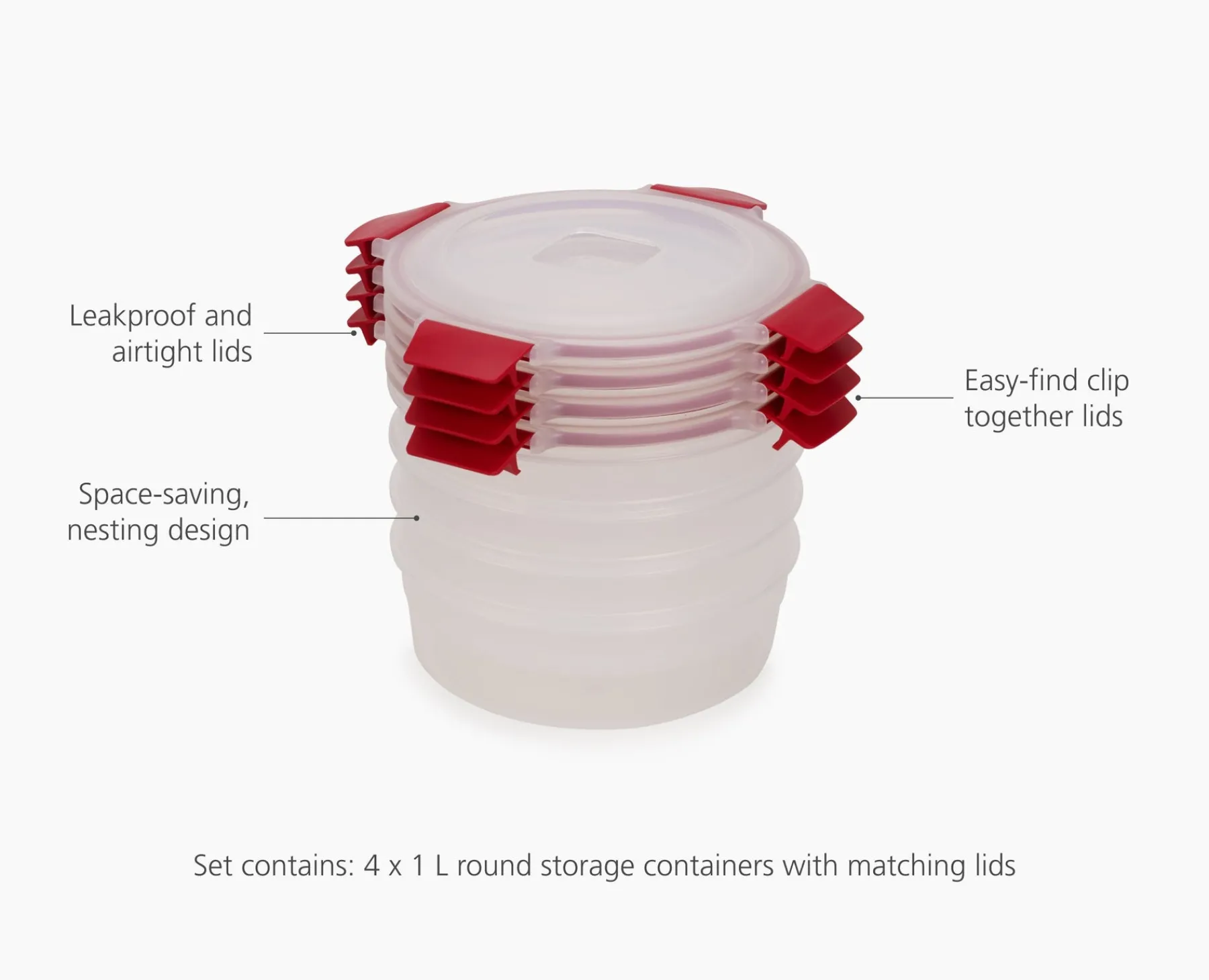 Lunch Boxes & Containers-Joseph Joseph Nest™ Lock 8-Piece 1L Round Container Set Red