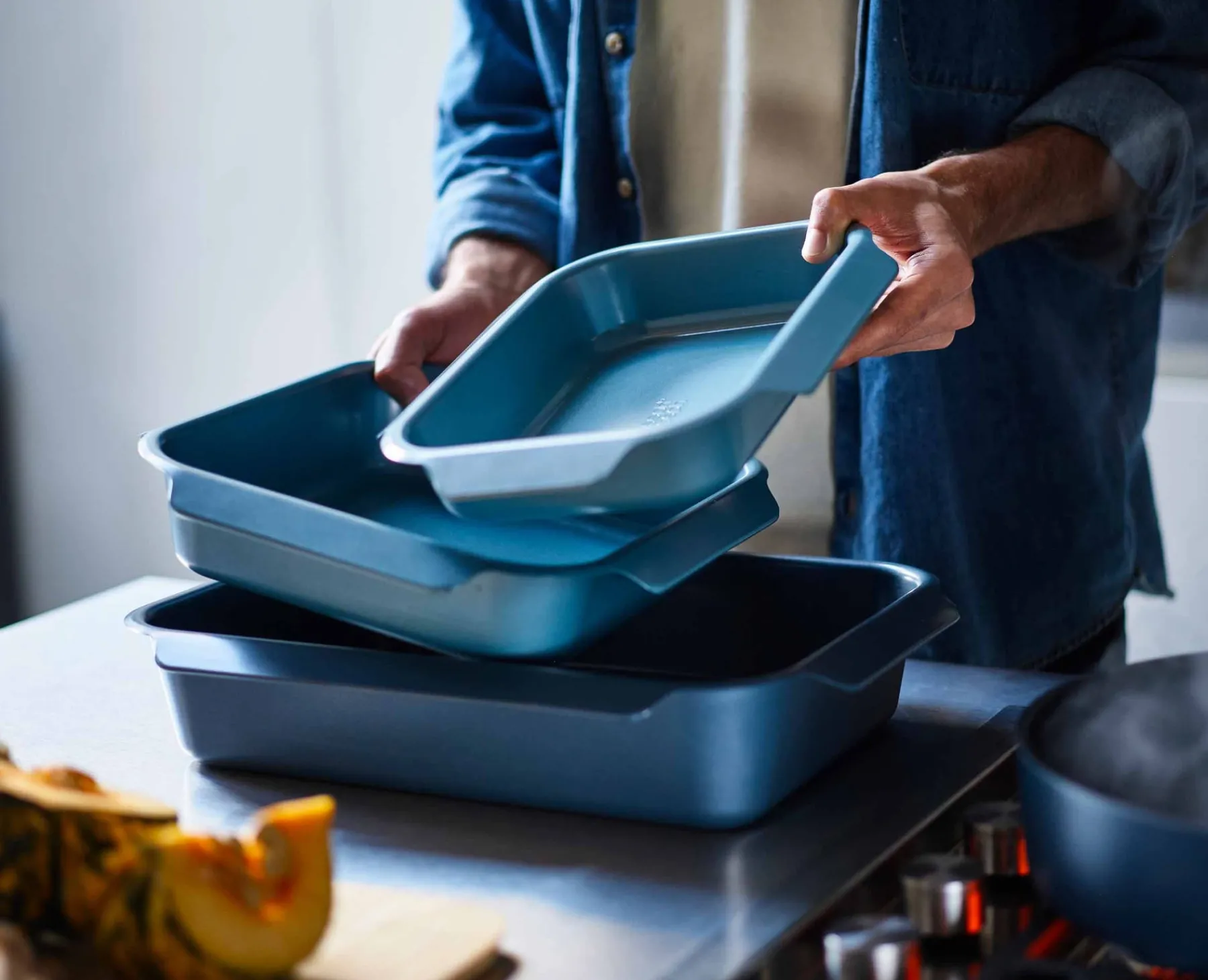 New Baking Dishes & Oven Trays-Joseph Joseph Nest™ Oven Non-stick Large Roasting Pan Blue