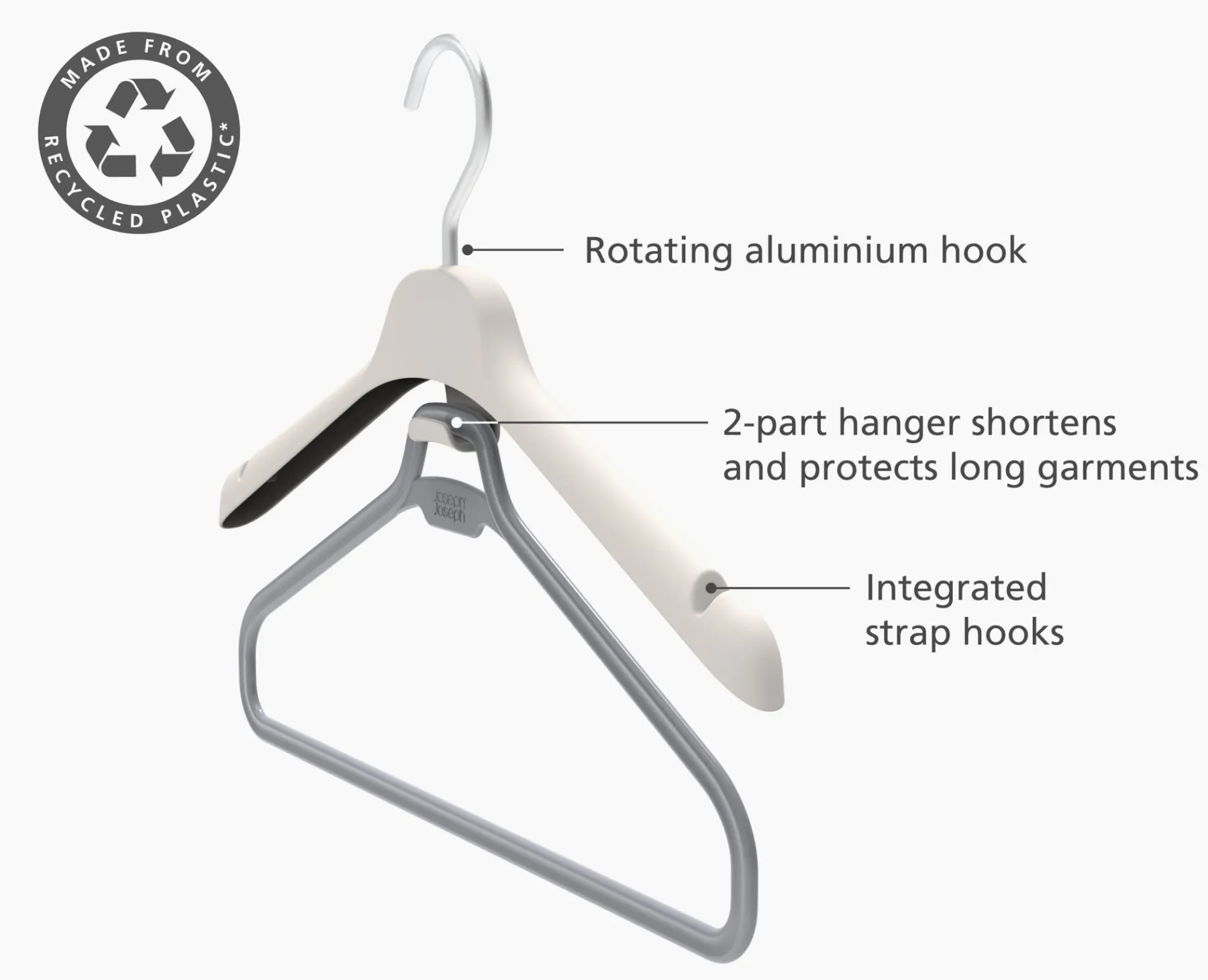 Closet Organization-Joseph Joseph Orderly™ Set of 2 Long Garment Hangers Ecru