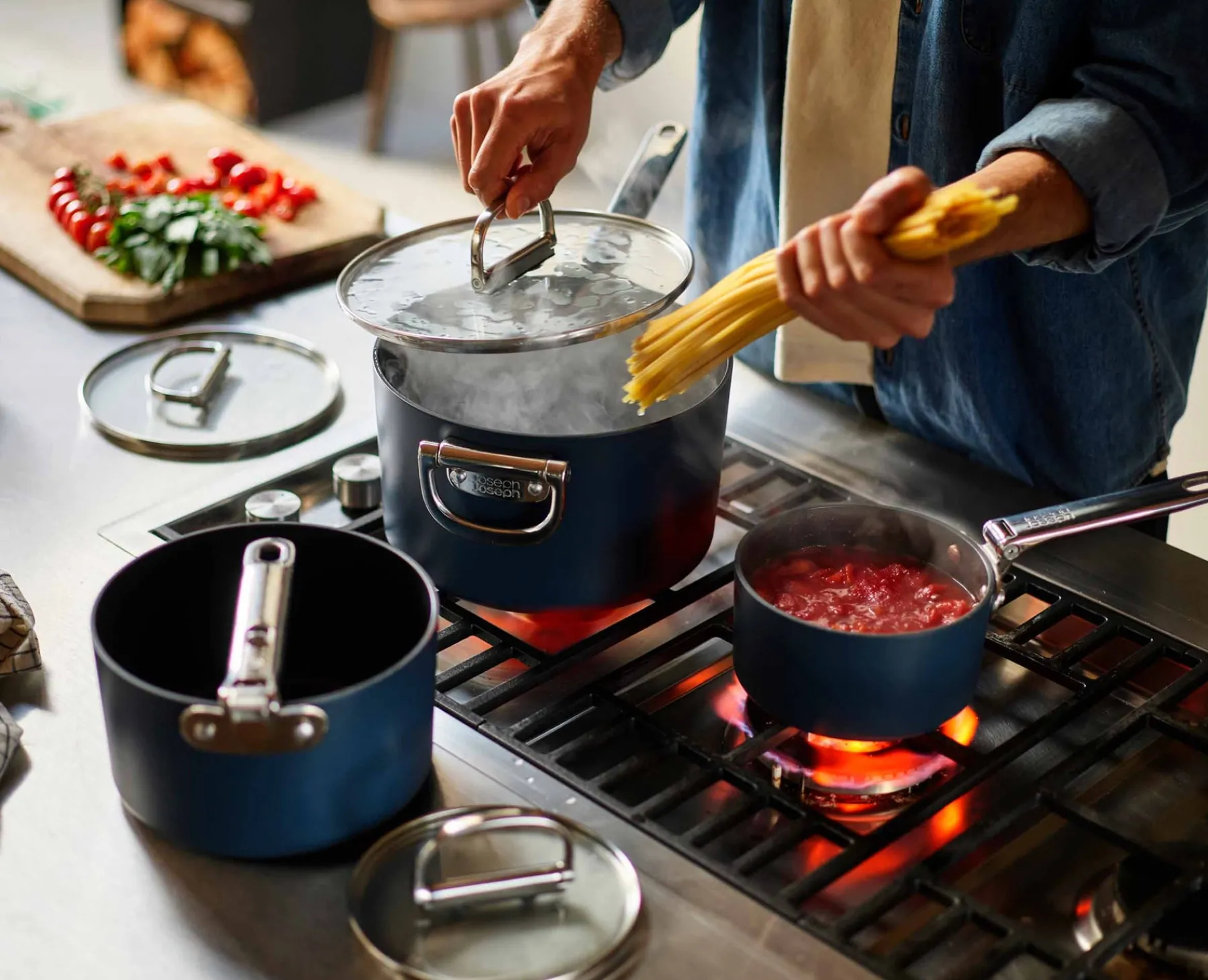 Kitchen Utensils & Gadgets-Joseph Joseph 6-piece Saucepan, Trivet & Utensil Set Blue