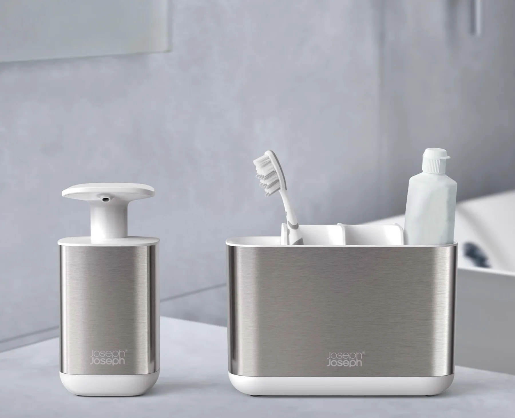 Toothbrush Holders-Joseph Joseph 2-piece Bathroom Sink Set Stainless-steel